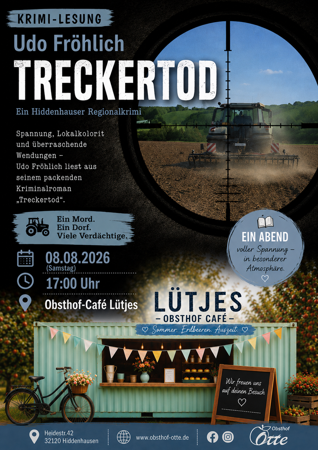 Krimi-Lesung „Treckertod“ mit Udo Fröhlich im Obsthof-Cafe Lütjes inkl. Getränke Flatrate